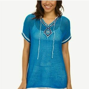 Tommy Bahama Kona Blue Knit Pullover Top Womens Small